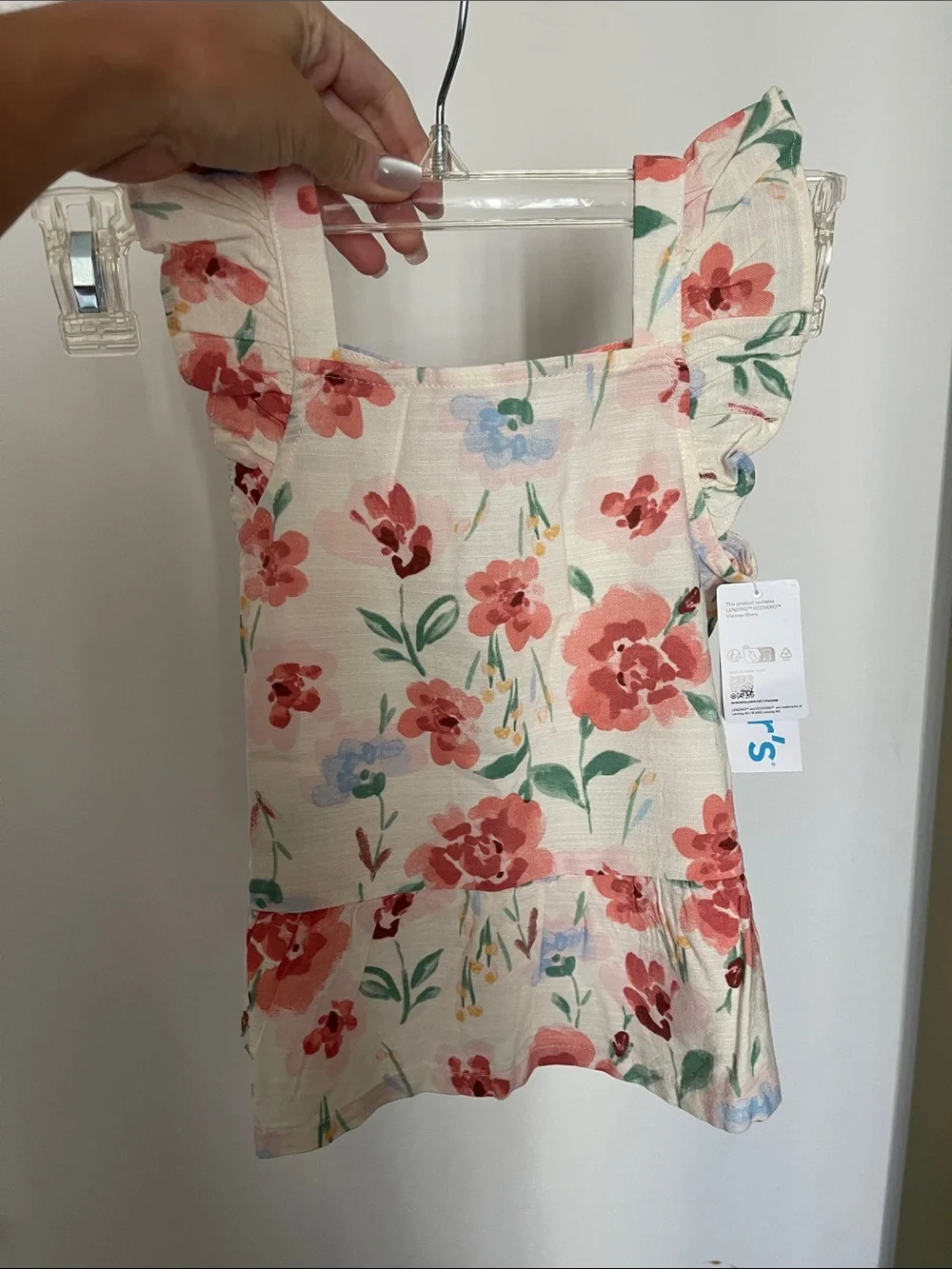 Carter's Cream Tank Top with Coral Floral Print